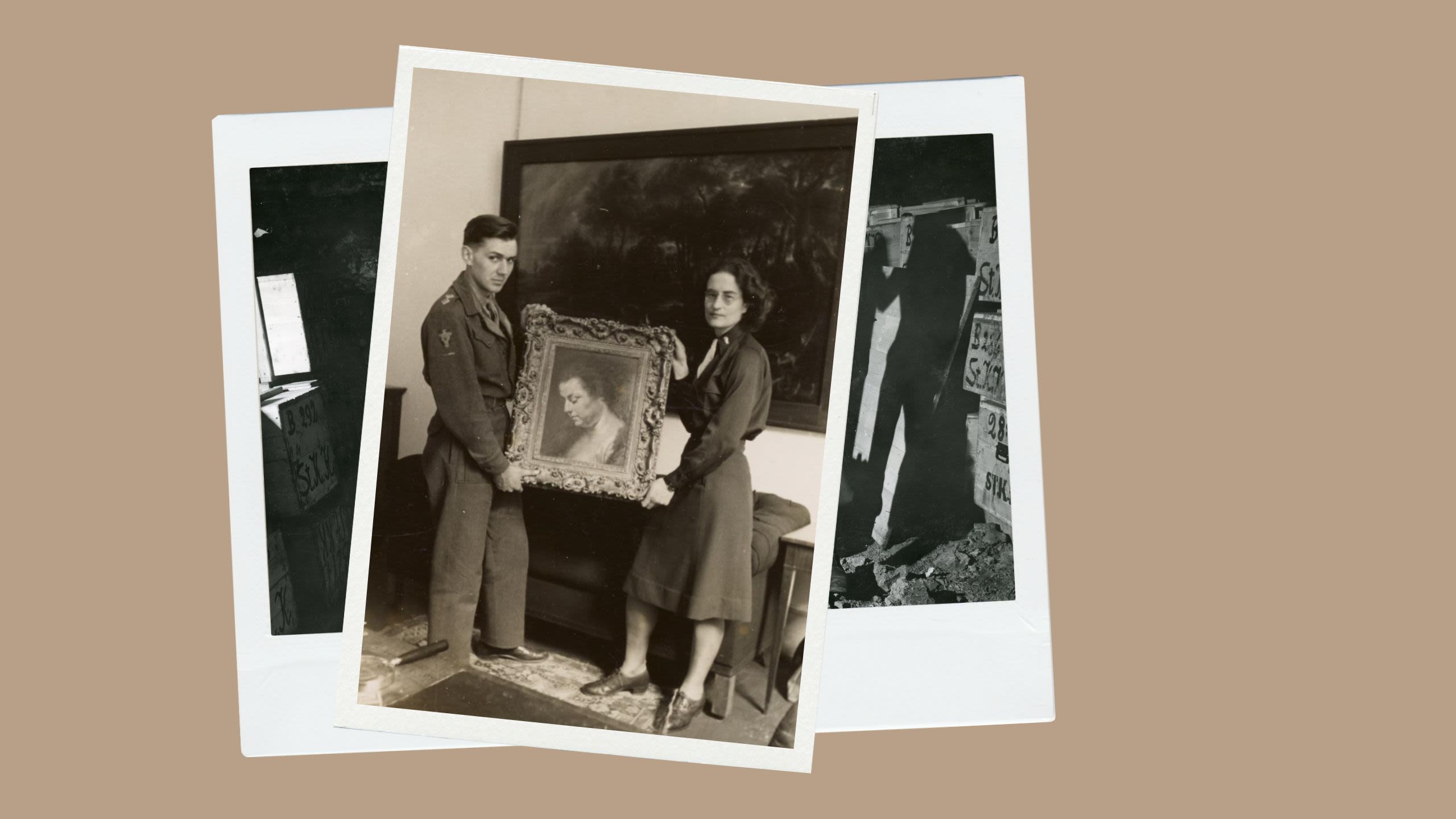 A man and a woman hold a painting (Smithsonian)