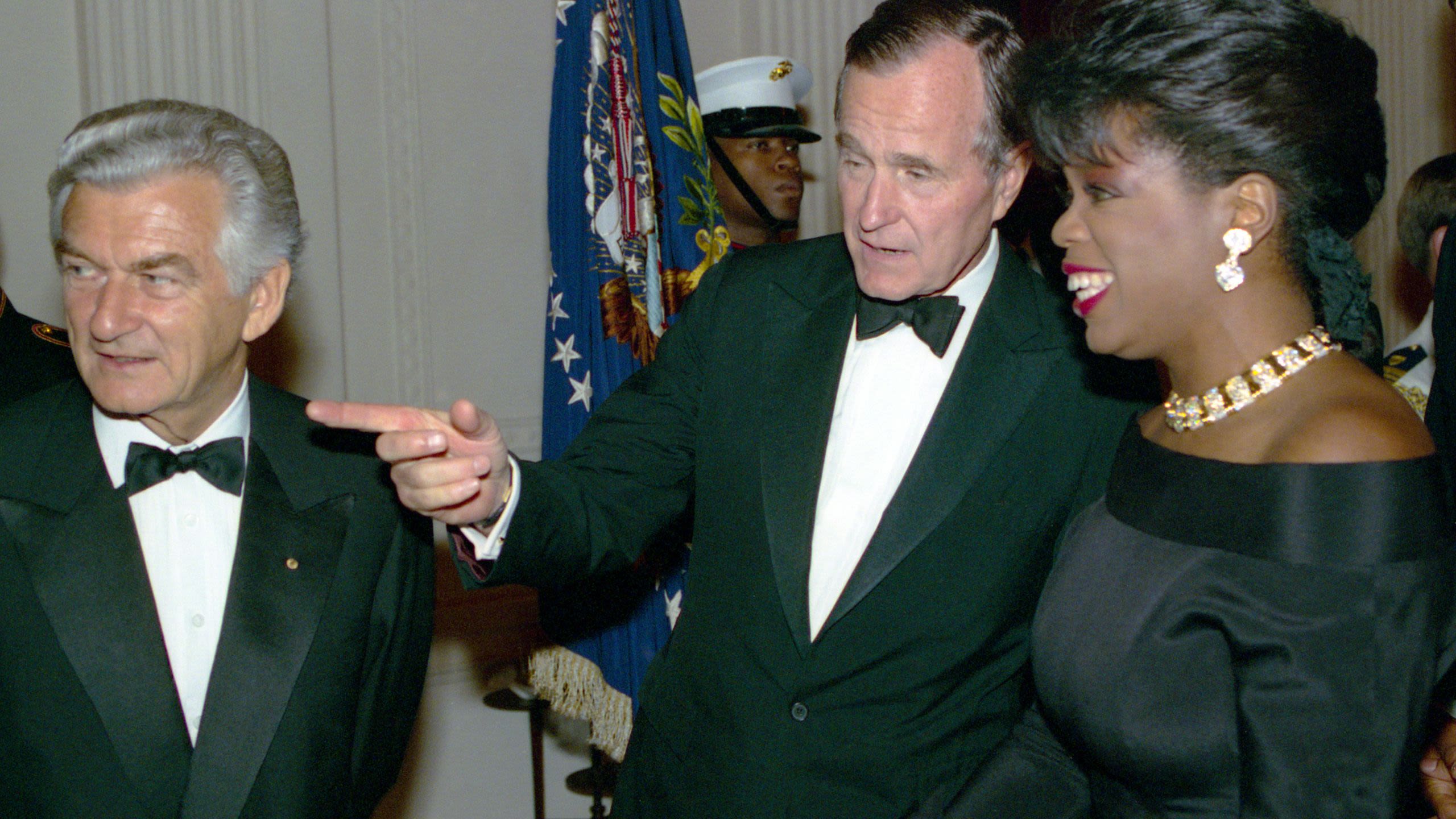 Robert Hawke, George H.W. Bush, Oprah Winfrey standing (George H.W. Bush Presidential Library and Museum)