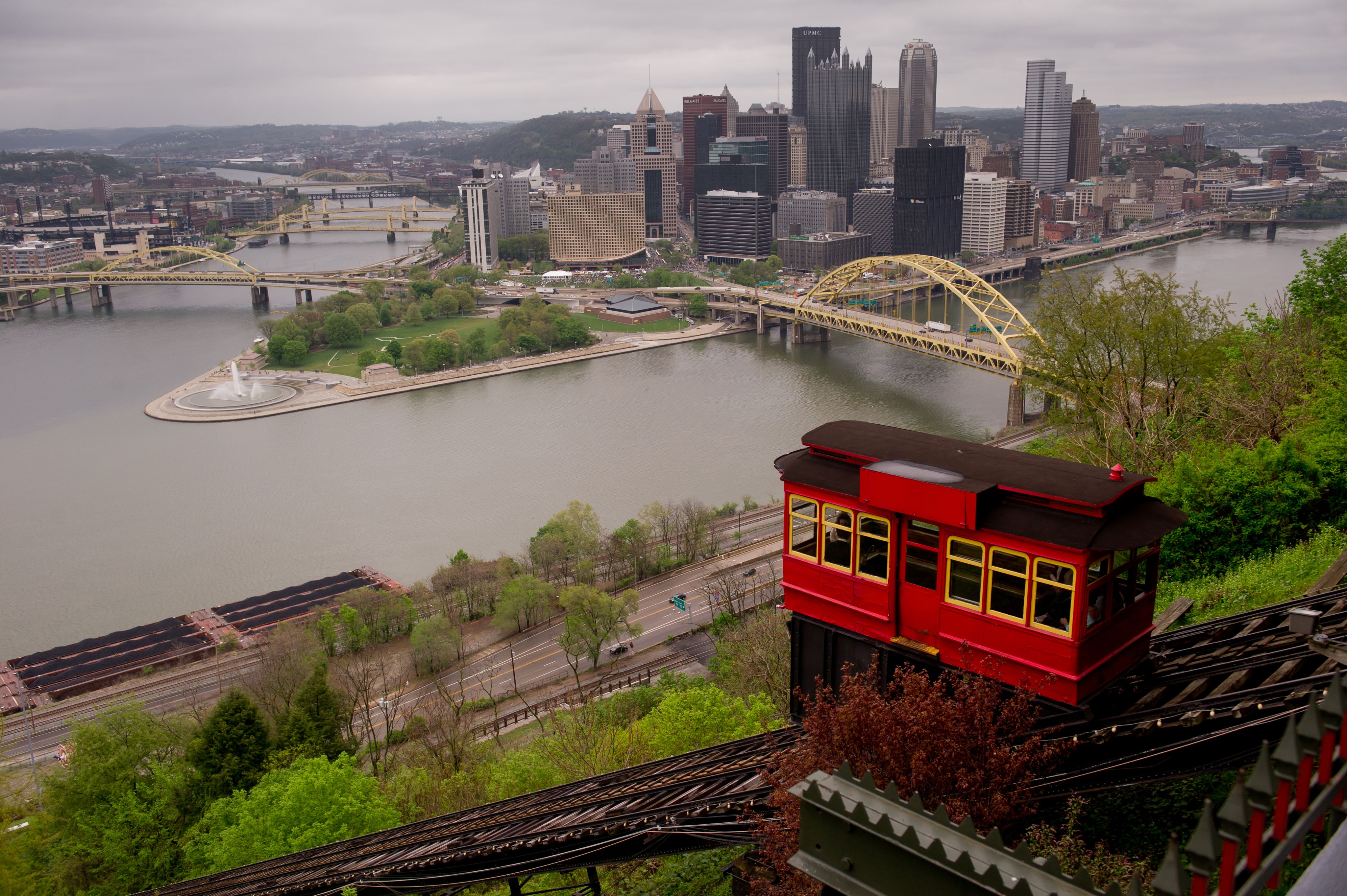 The Duquesne Incline, shown May 1, 2016, has been transporting people from Mount Washington since 1877. Pittsburgh's geography necessitated innovative transportation solutions during the Industrial Revolution.