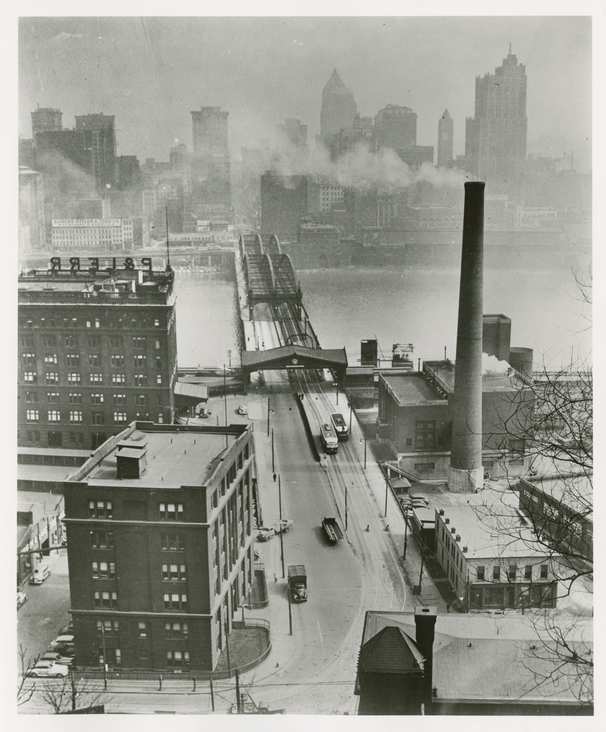 Downtown Pittsburgh before smoke control, c.1944.