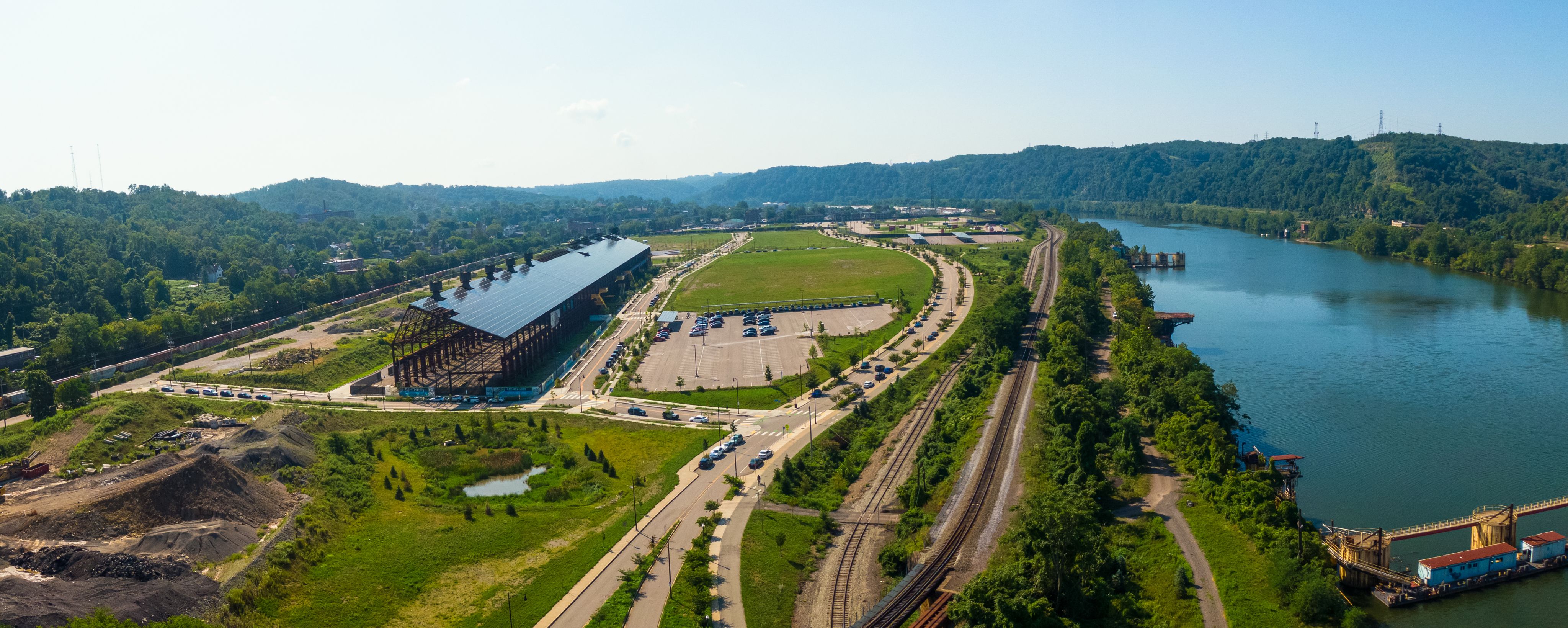 Seen from above Mill 19 and its surrounding greenspace.