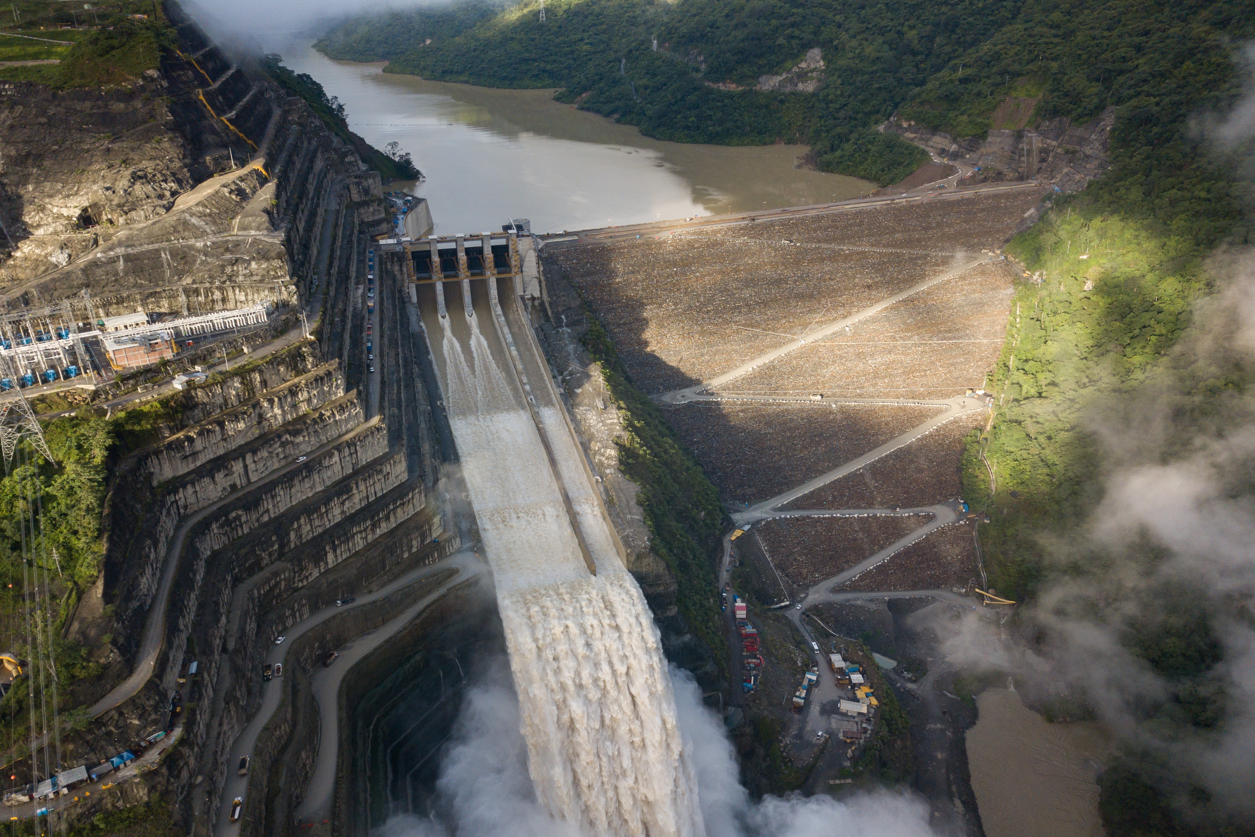 An aerial view of Ituango Dam in Antioquia, Colombia on June 8, 2019. Hidroituango hydroelectric project at Ituango Dam is considered one of the largest infrastructure projects in Colombia, conceived to provide a power generation capacity of 2,400 MW.
