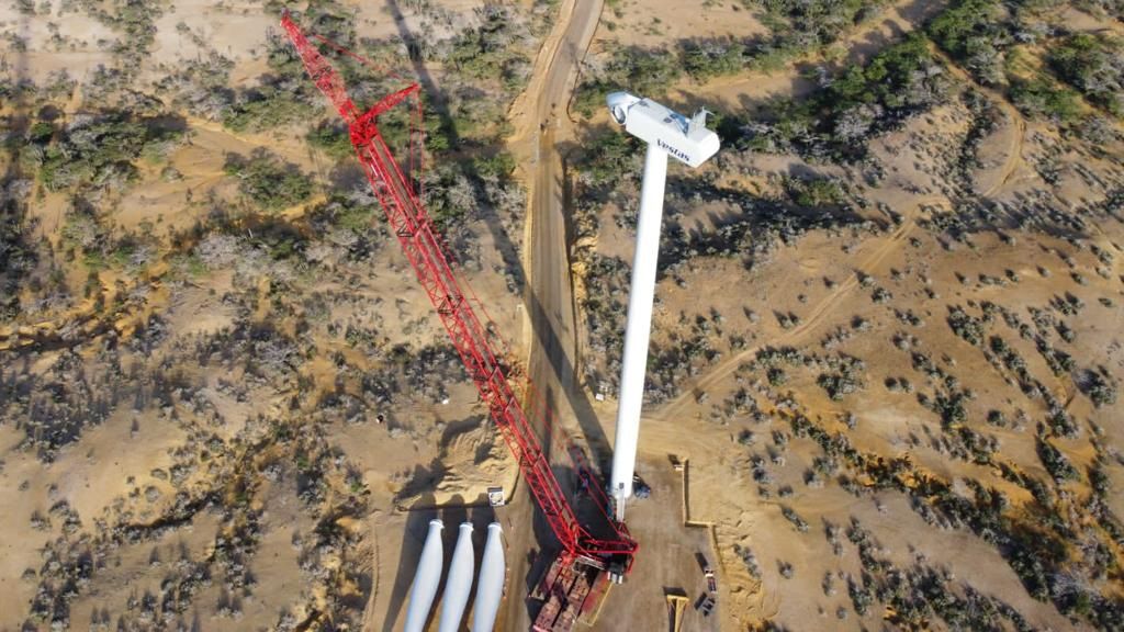  Wind turbines arriving and being installed in La Guajira, Colombia.