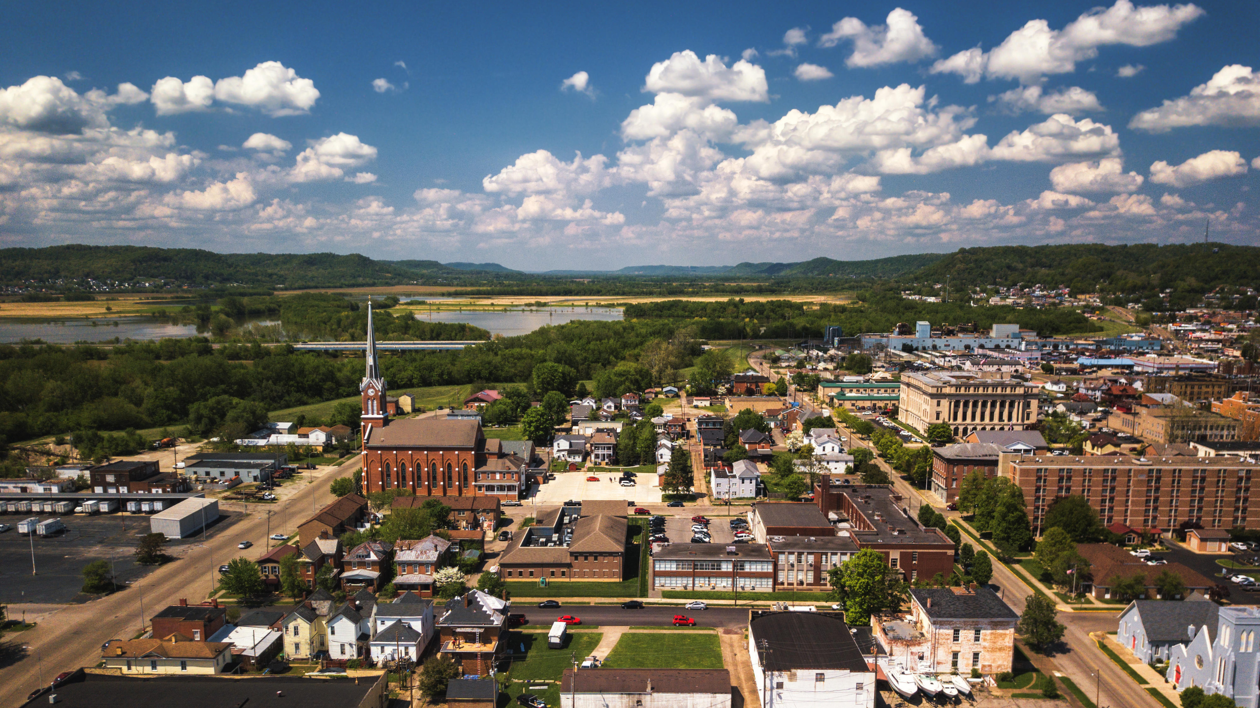 aerial view of a small town