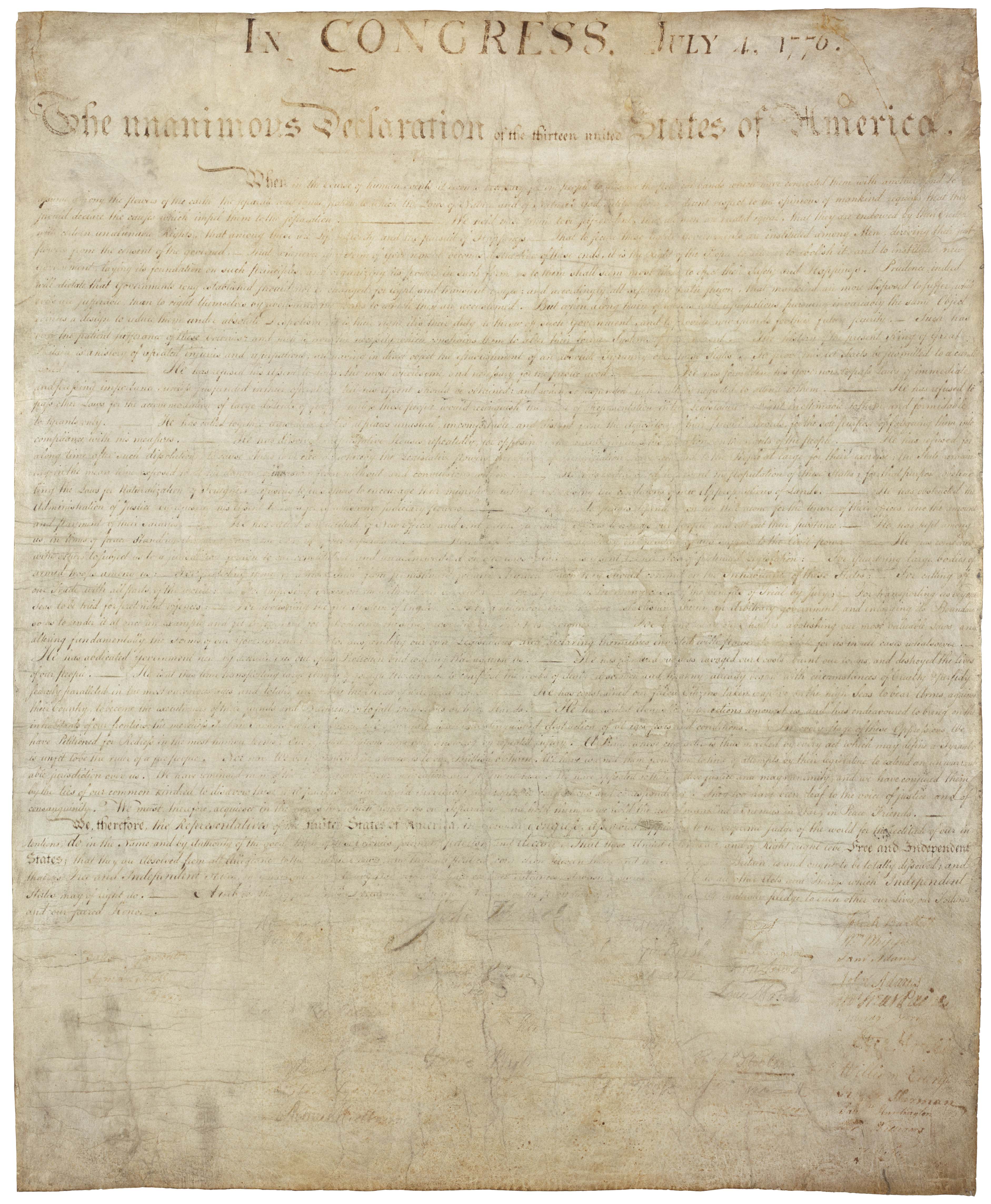 Original handwritten Declaration of Independence document from 1776 (National Archives)
