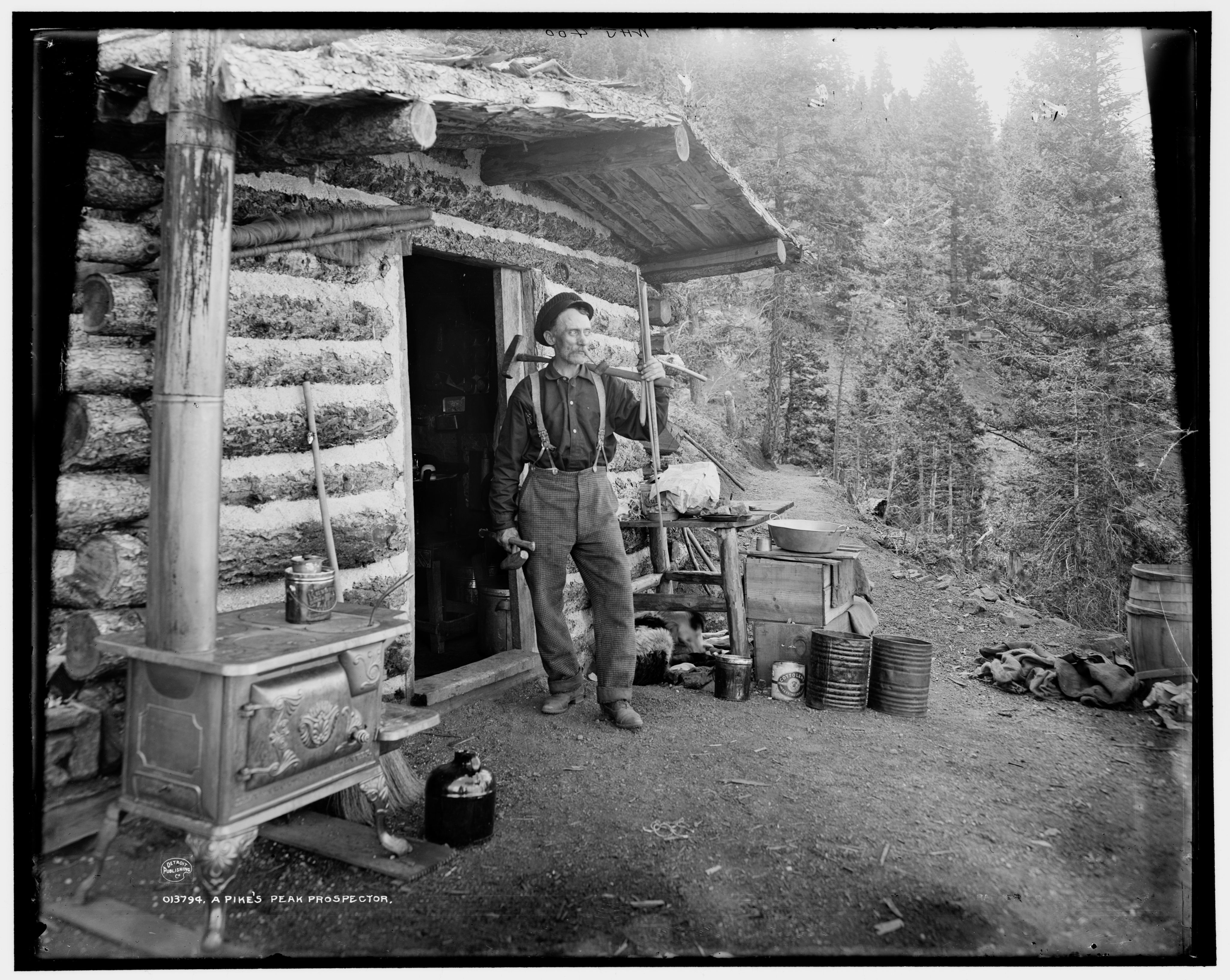 Prospector standing in front of cabin (© William Henry Jackson/Detroit Publishing Company/Library of Congress)