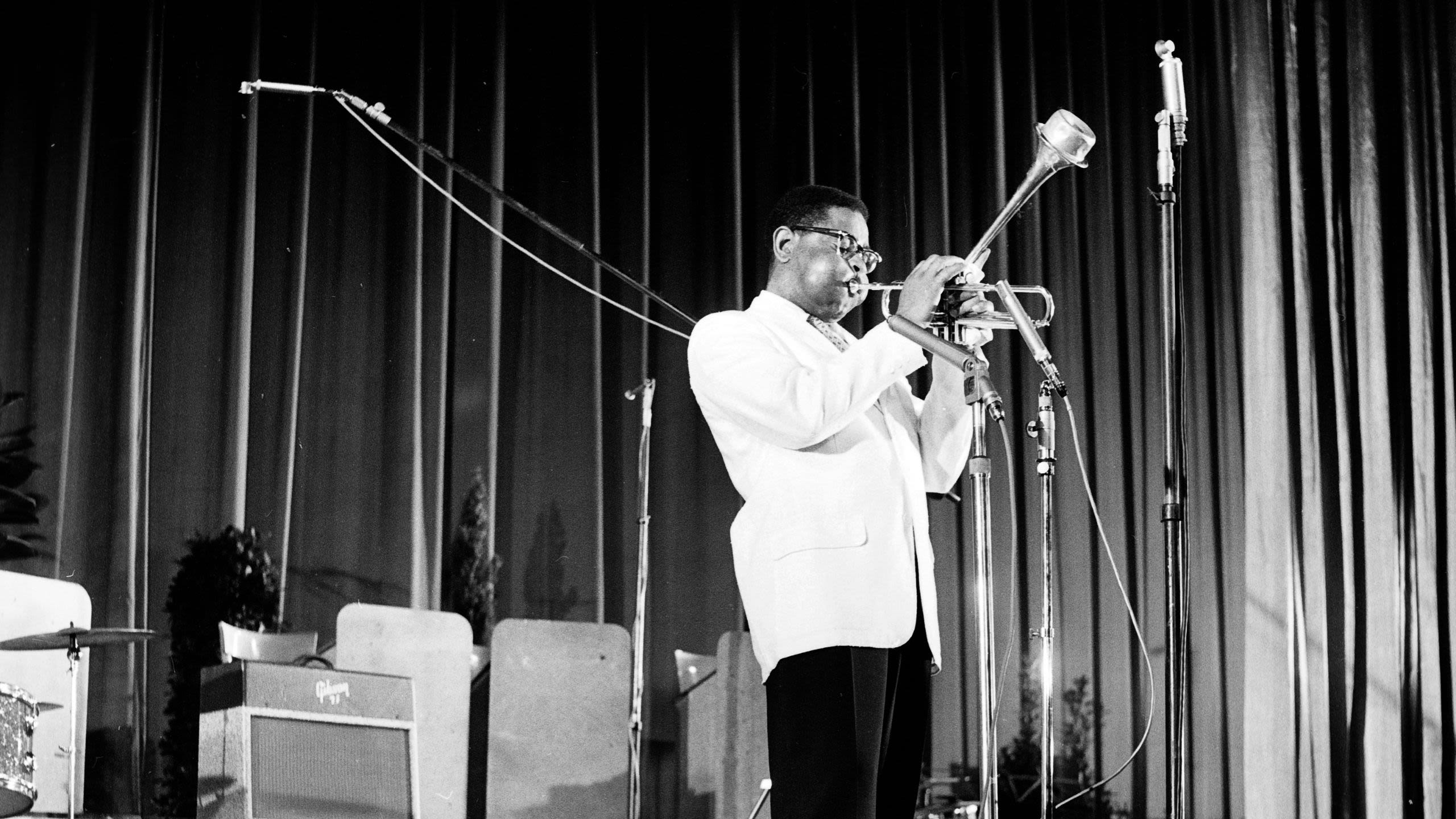 Trumpet player performing on stage (National Archives)